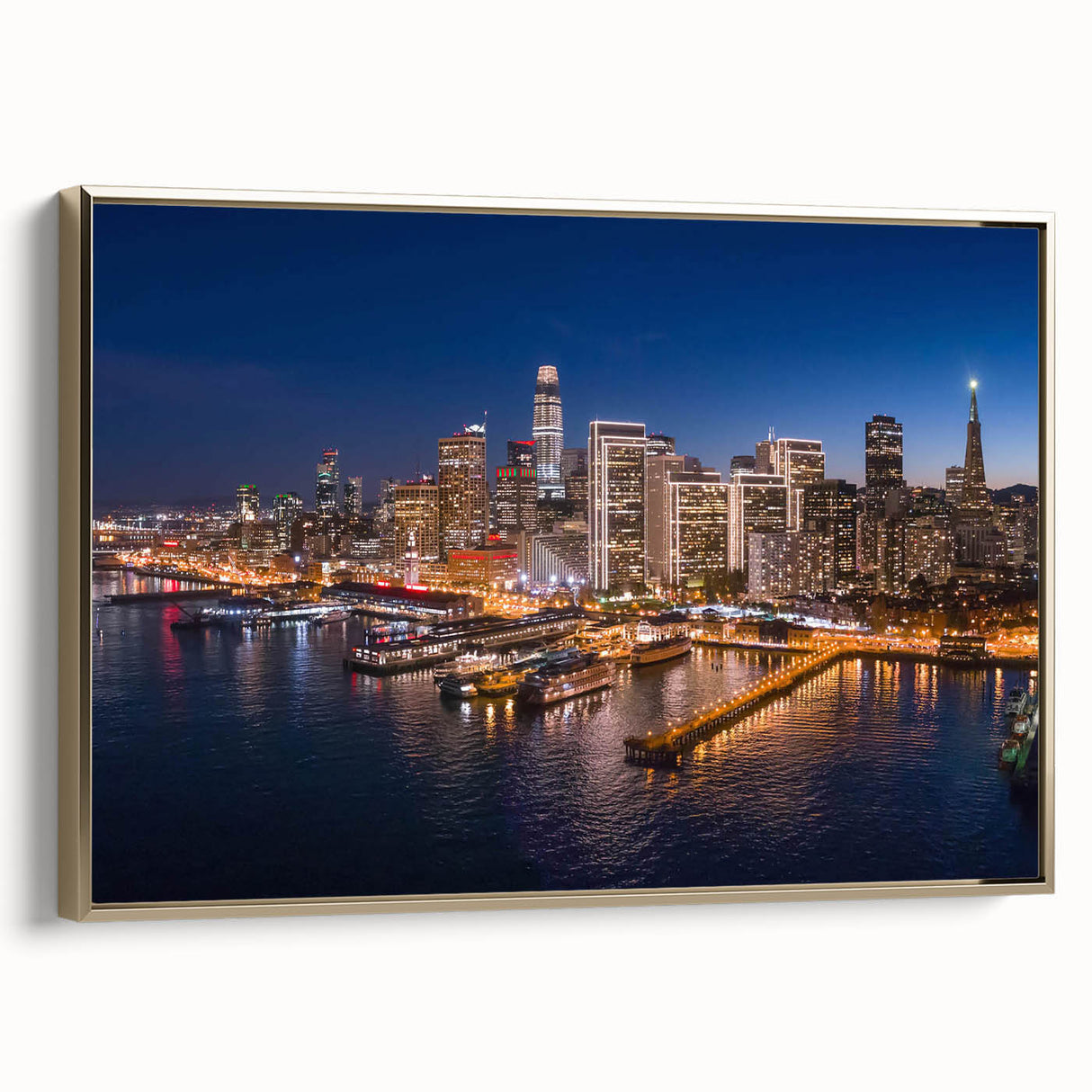 Landscape painting of a serene lake scene in muted blues and greens, framed poster, ideal for bedroom wall decor.