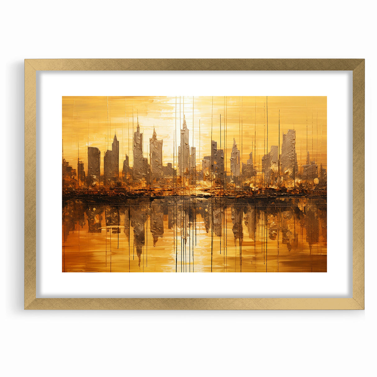 Golden Abstract Cityscape Art - Modern Architectural Wall Print