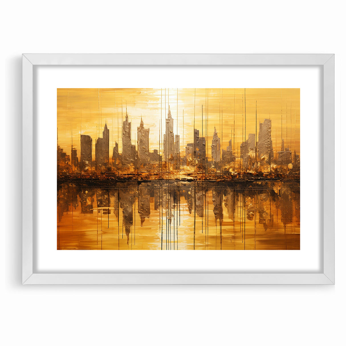 Golden Abstract Cityscape Art - Modern Architectural Wall Print