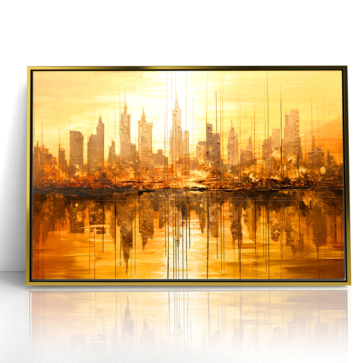 Golden Abstract Cityscape Art - Modern Architectural Wall Print