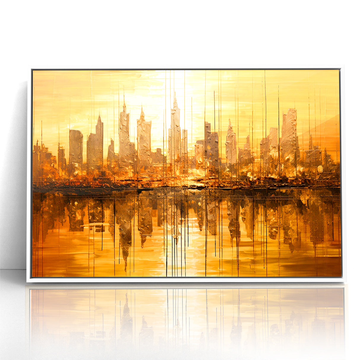 Golden Abstract Cityscape Art - Modern Architectural Wall Print