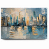 Modern Abstract Skyline Art - Urban Blue and Gold Architectural Print