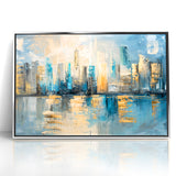 Modern Abstract Skyline Art - Urban Blue and Gold Architectural Print