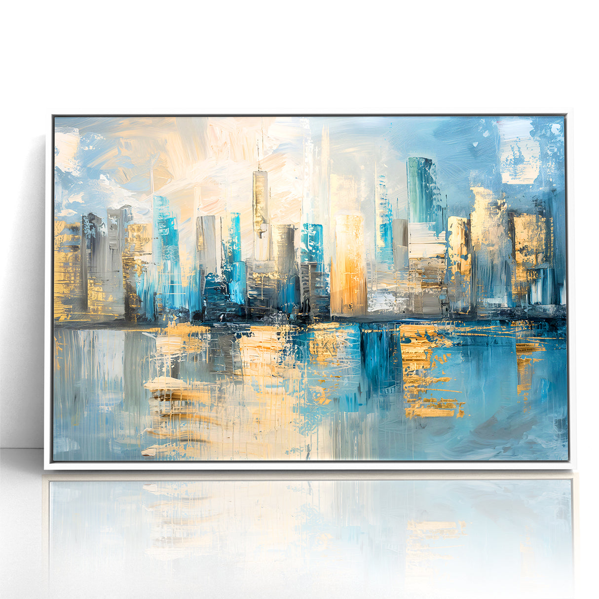 Modern Abstract Skyline Art - Urban Blue and Gold Architectural Print