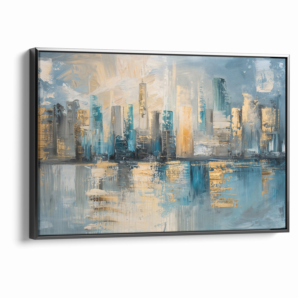 Modern Abstract Skyline Art - Urban Blue and Gold Architectural Print