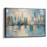 Modern Abstract Skyline Art - Urban Blue and Gold Architectural Print