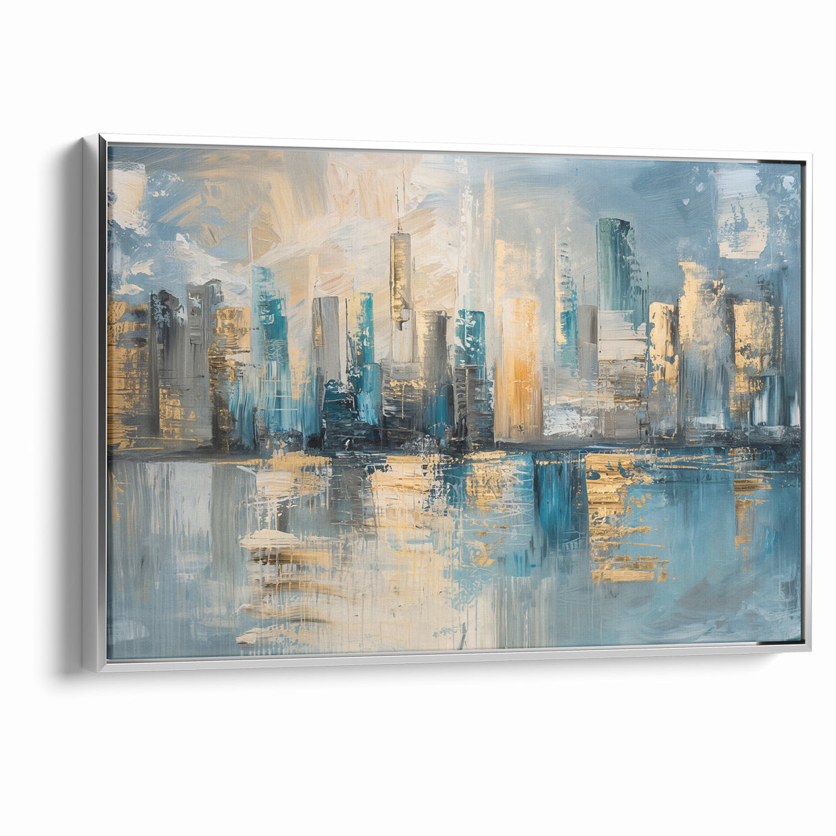 Modern Abstract Skyline Art - Urban Blue and Gold Architectural Print