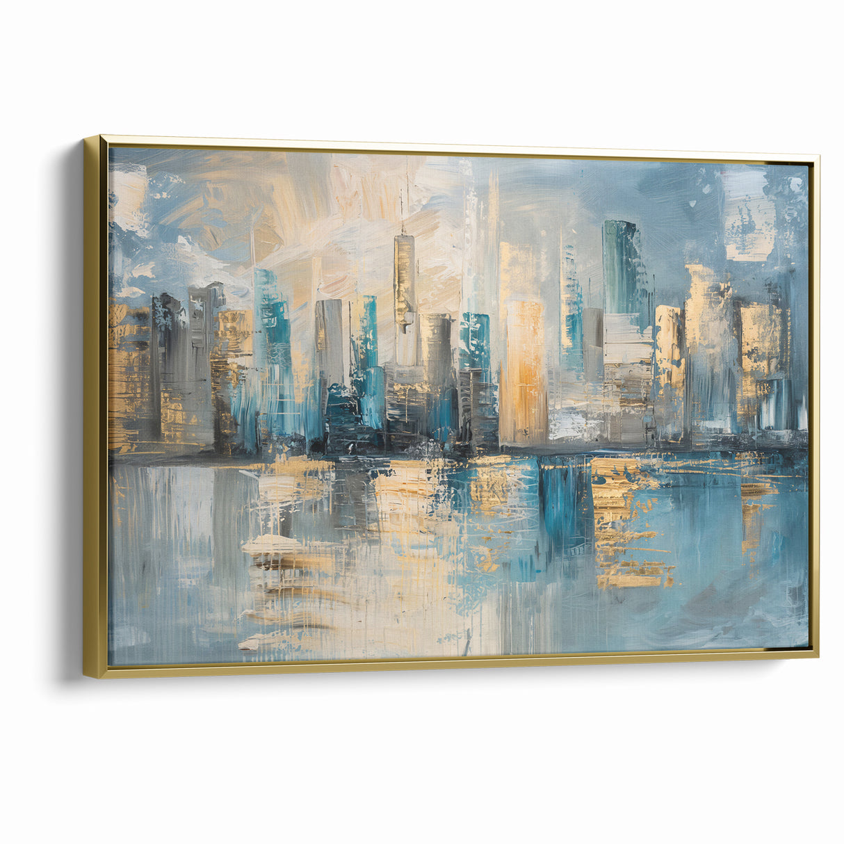Modern Abstract Skyline Art - Urban Blue and Gold Architectural Print