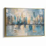 Modern Abstract Skyline Art - Urban Blue and Gold Architectural Print