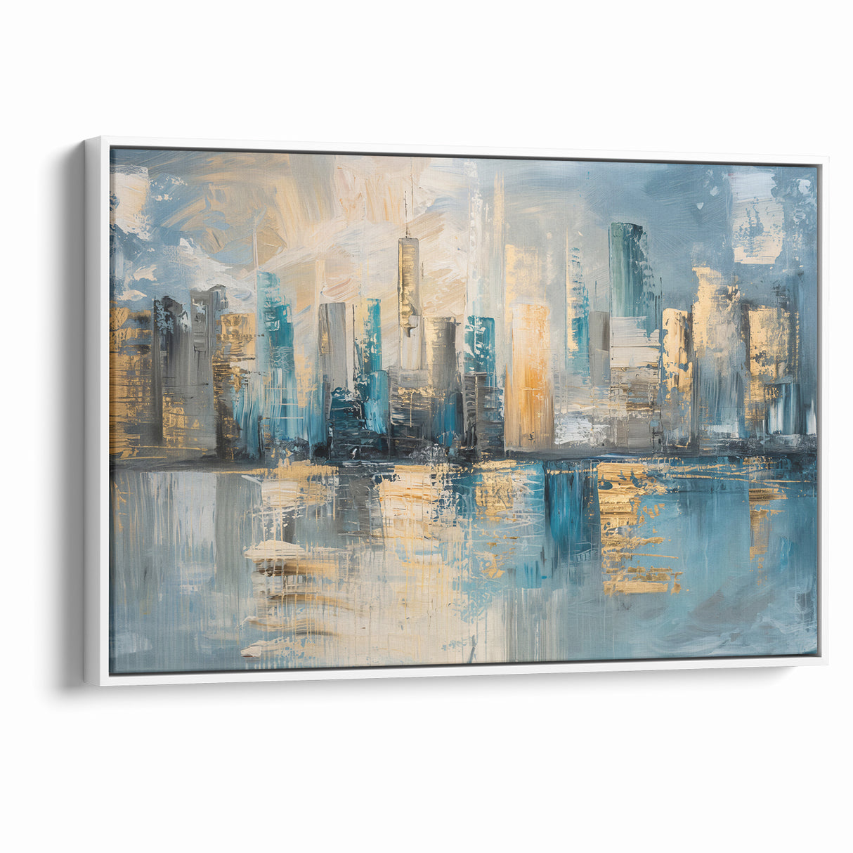Modern Abstract Skyline Art - Urban Blue and Gold Architectural Print