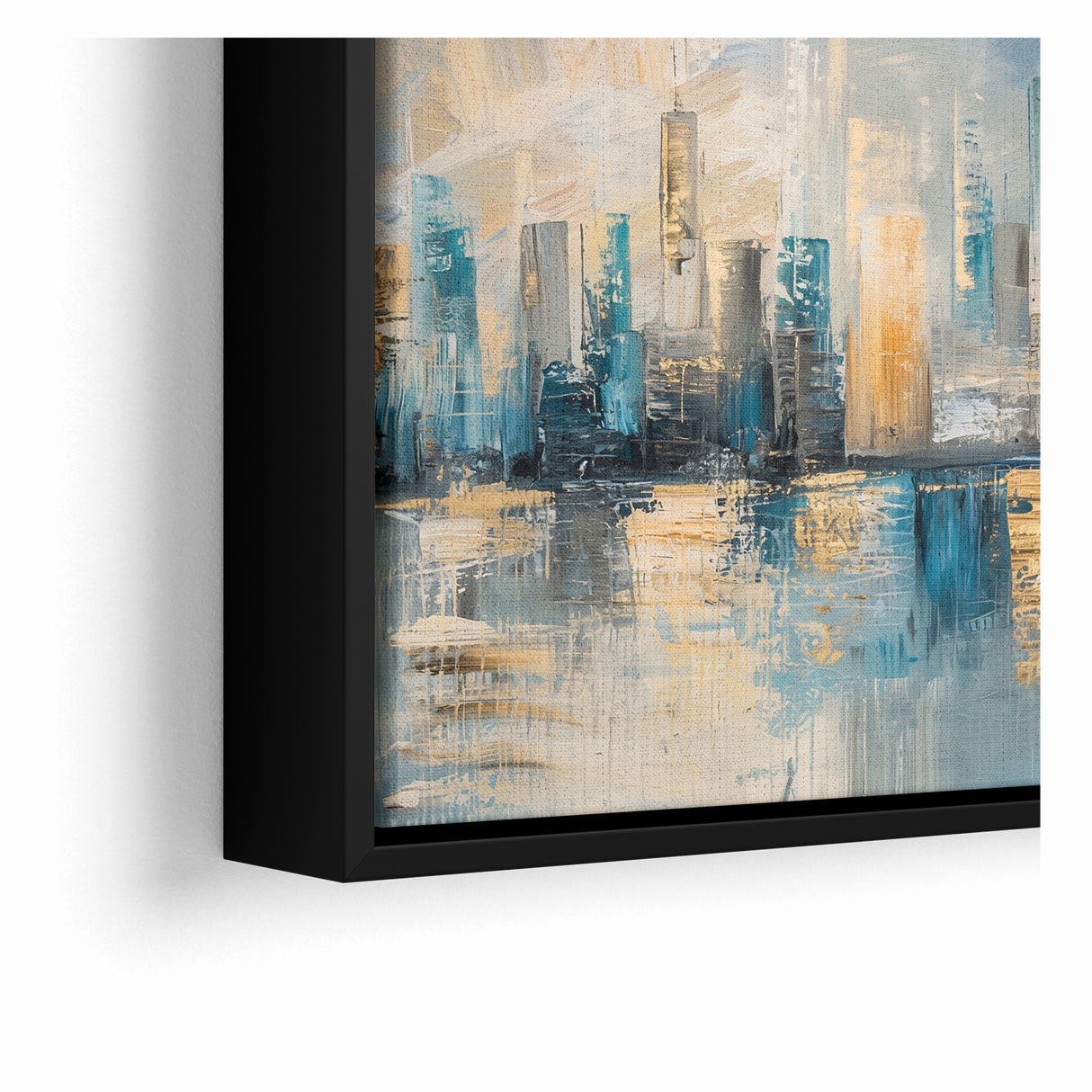 Modern Abstract Skyline Art - Urban Blue and Gold Architectural Print