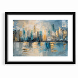 Modern Abstract Skyline Art - Urban Blue and Gold Architectural Print