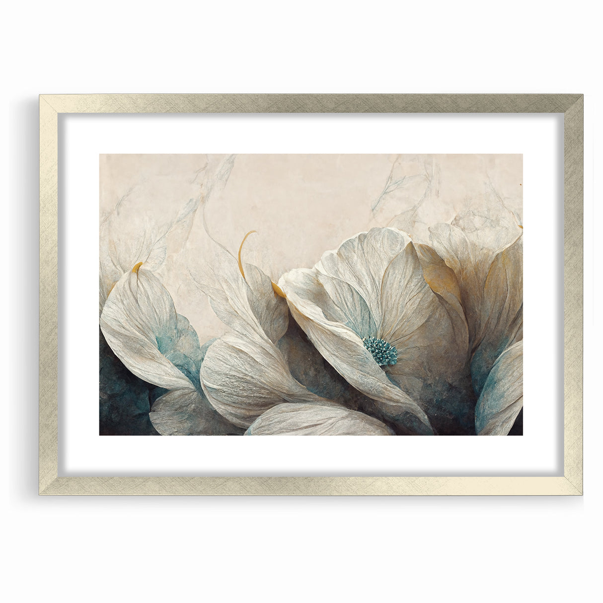 Modern Abstract Florals Canvas Wall Art - Ivory Blossom Serenity