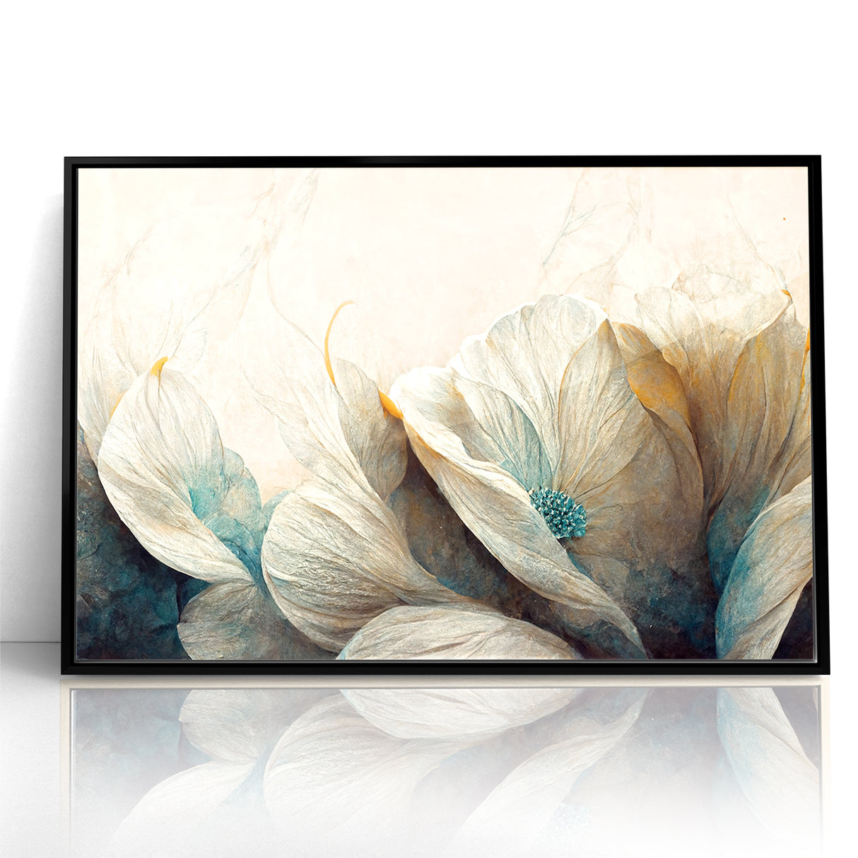 Modern Abstract Florals Canvas Wall Art - Ivory Blossom Serenity