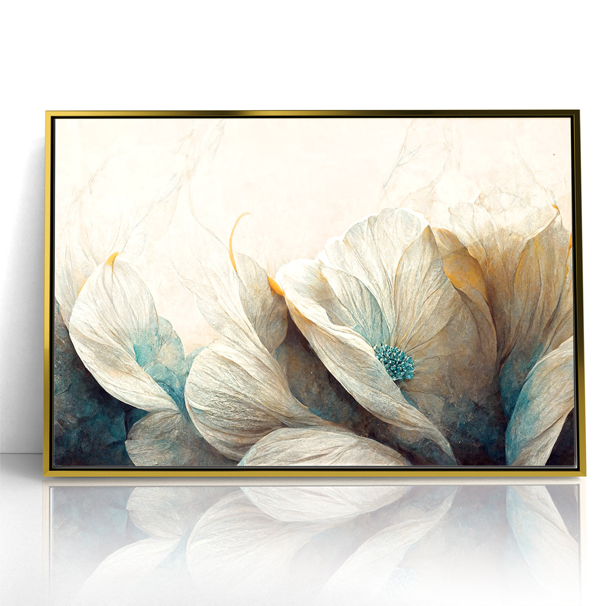 Modern Abstract Florals Canvas Wall Art - Ivory Blossom Serenity