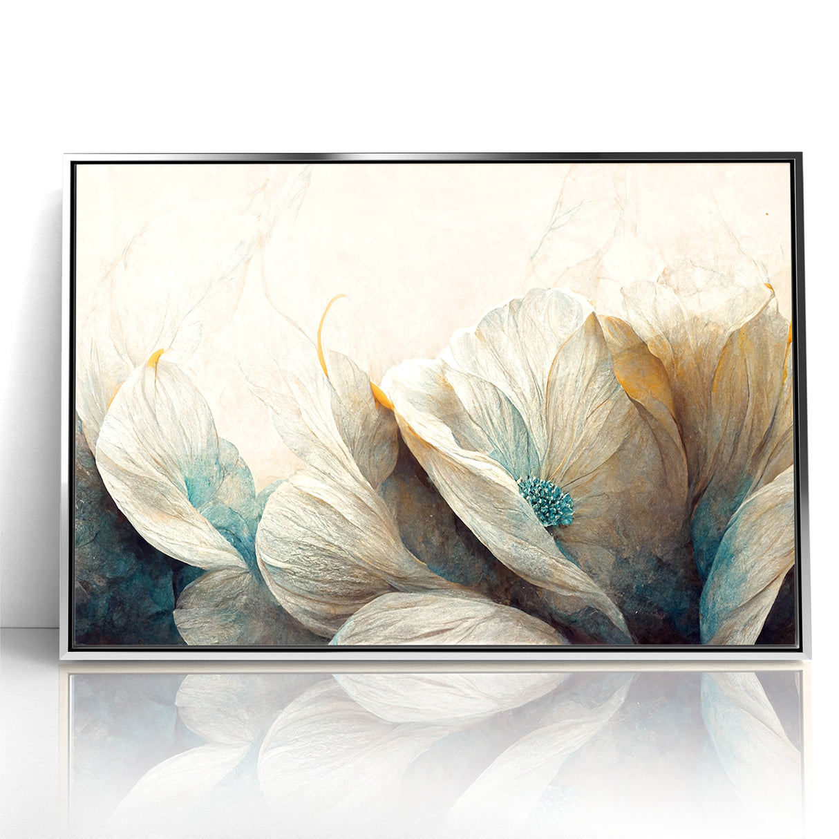 Modern Abstract Florals Canvas Wall Art - Ivory Blossom Serenity