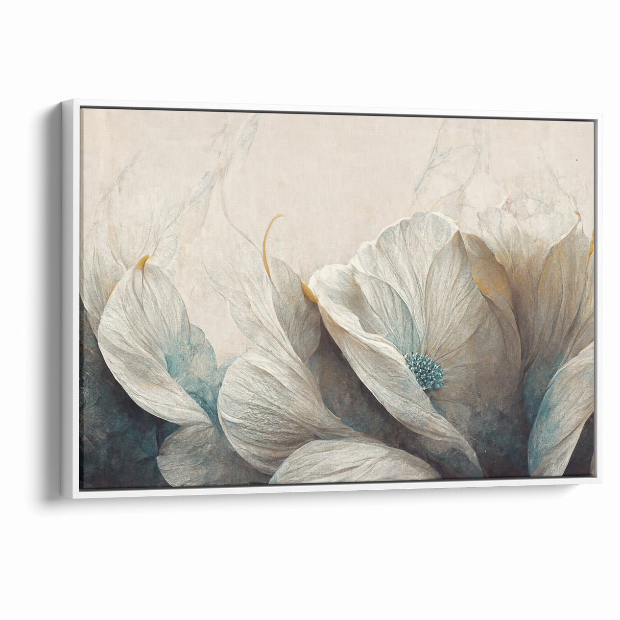 Modern Abstract Florals Canvas Wall Art - Ivory Blossom Serenity