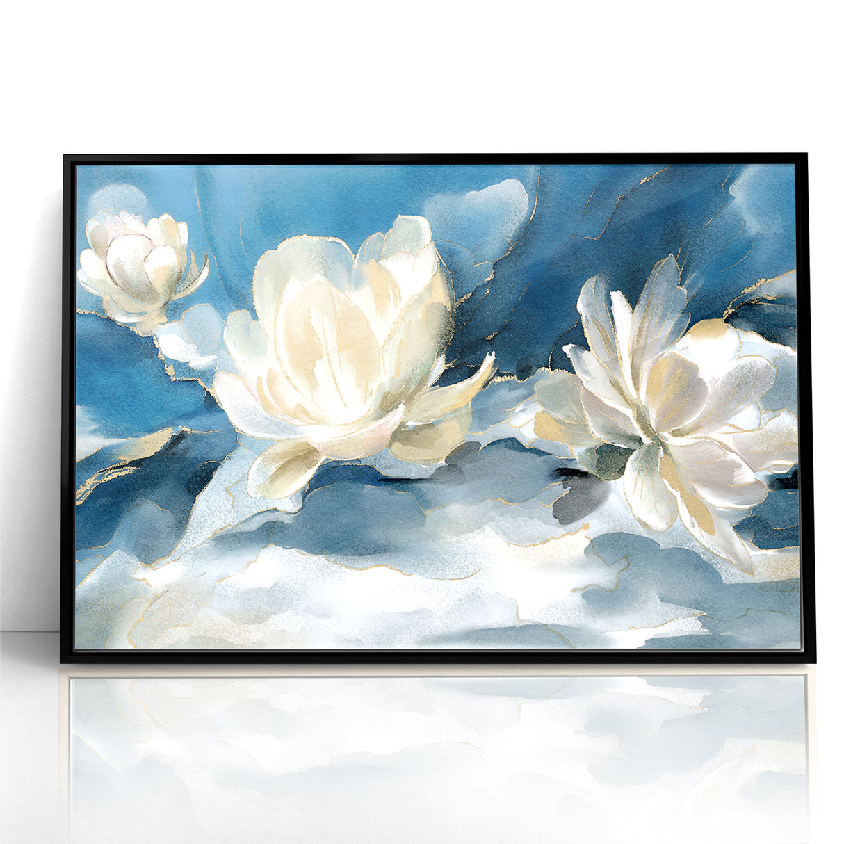 Serene Blue and White Floral Canvas - Abstract Botanical Wall Art