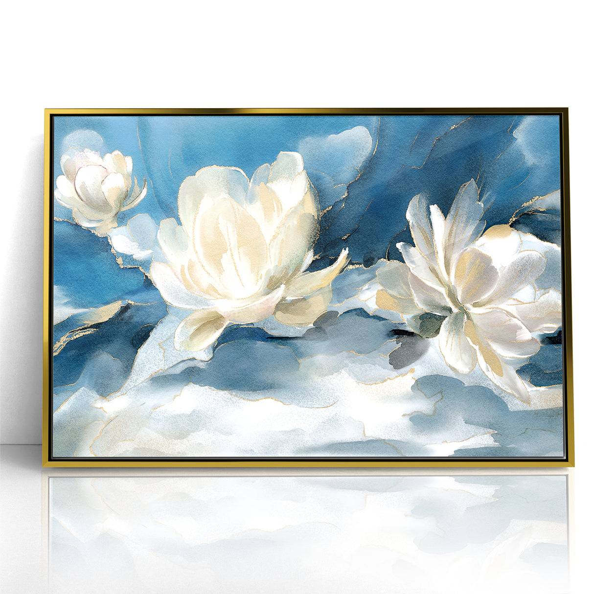 Serene Blue and White Floral Canvas - Abstract Botanical Wall Art