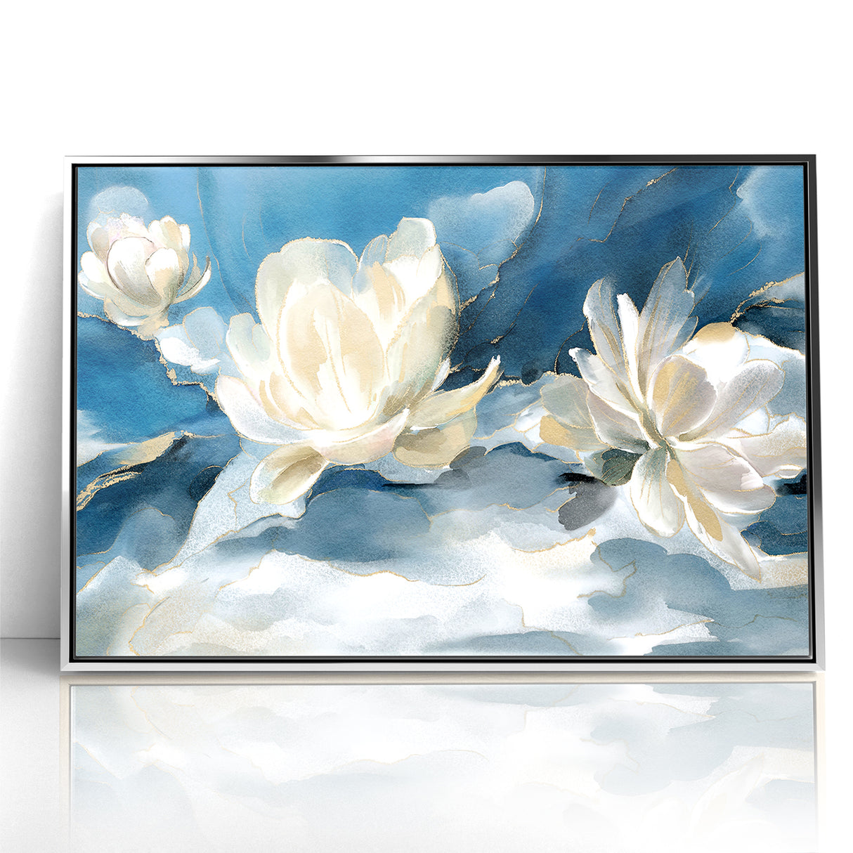 Serene Blue and White Floral Canvas - Abstract Botanical Wall Art