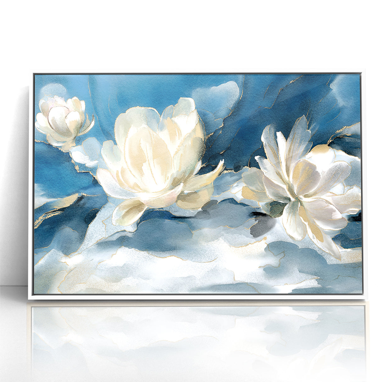 Serene Blue and White Floral Canvas - Abstract Botanical Wall Art