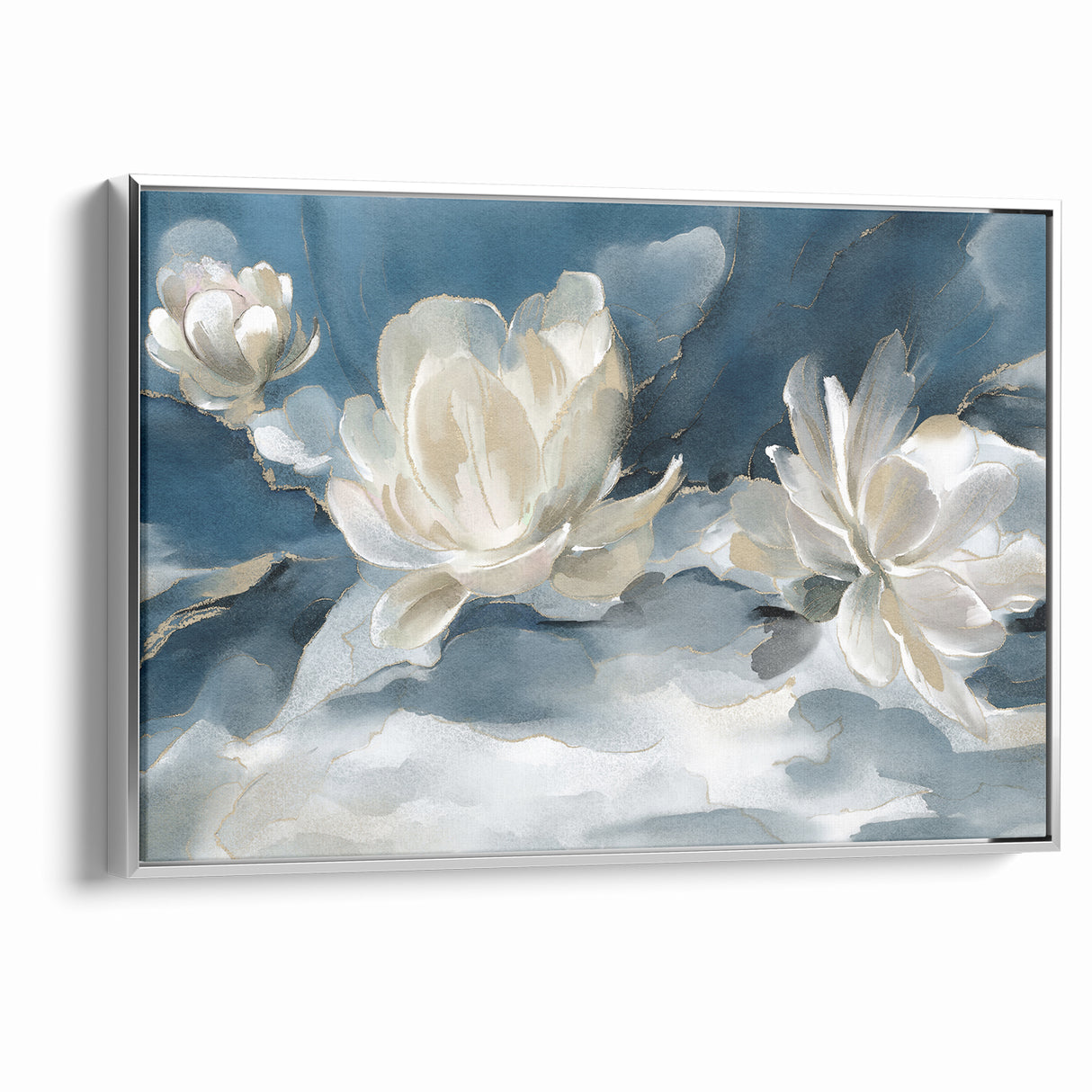Serene Blue and White Floral Canvas - Abstract Botanical Wall Art