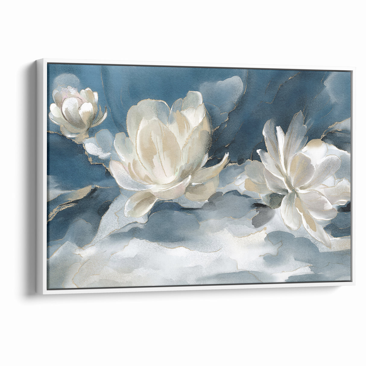 Serene Blue and White Floral Canvas - Abstract Botanical Wall Art