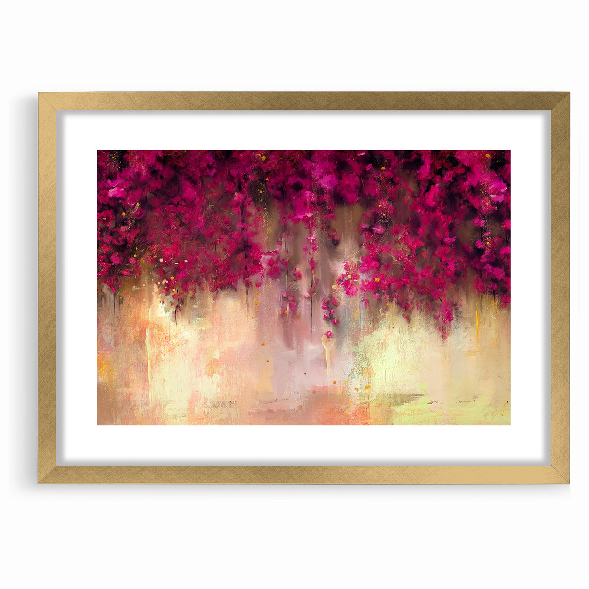 Vivid Pink and Beige Floral Canvas - Abstract Blossom Wall Art