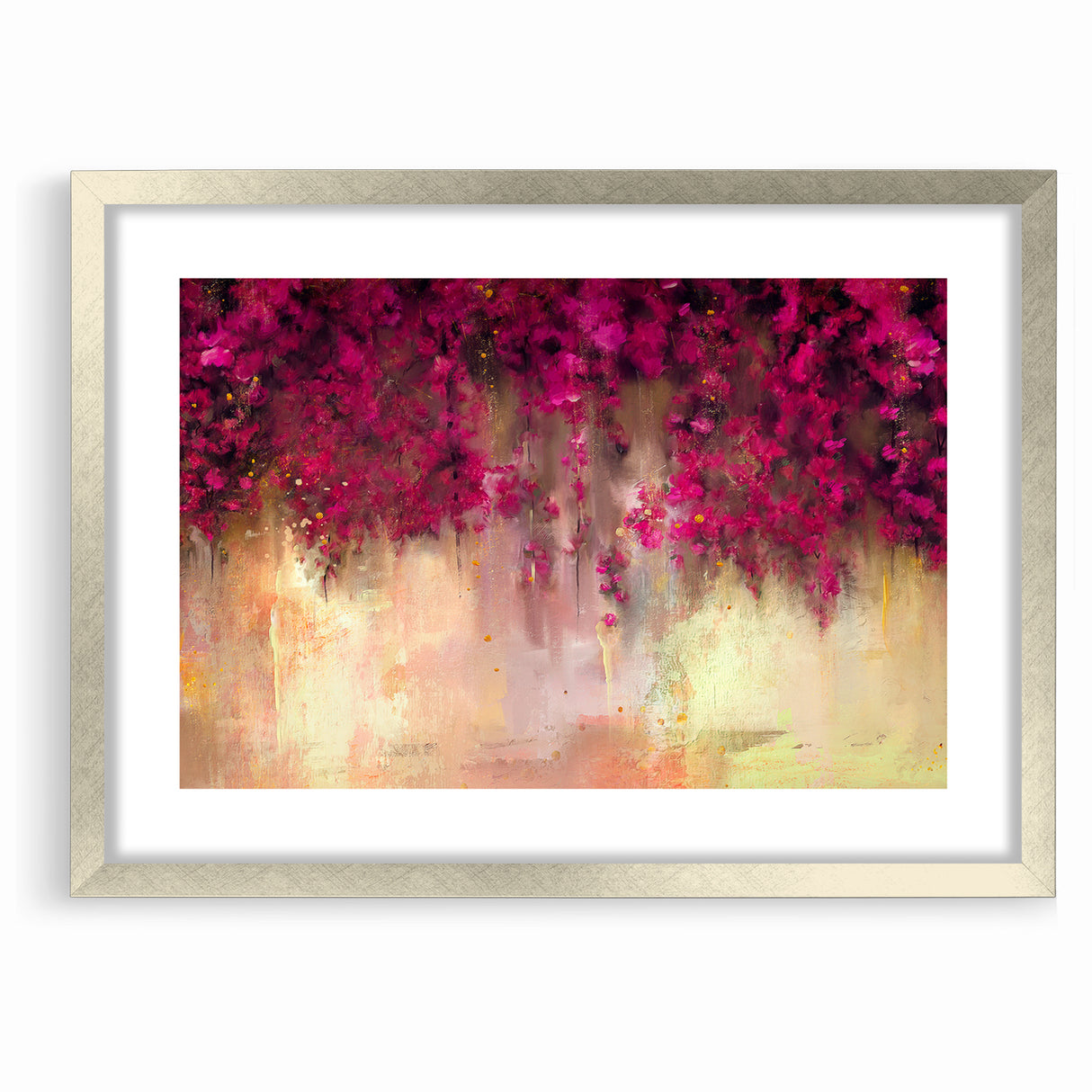 Vivid Pink and Beige Floral Canvas - Abstract Blossom Wall Art