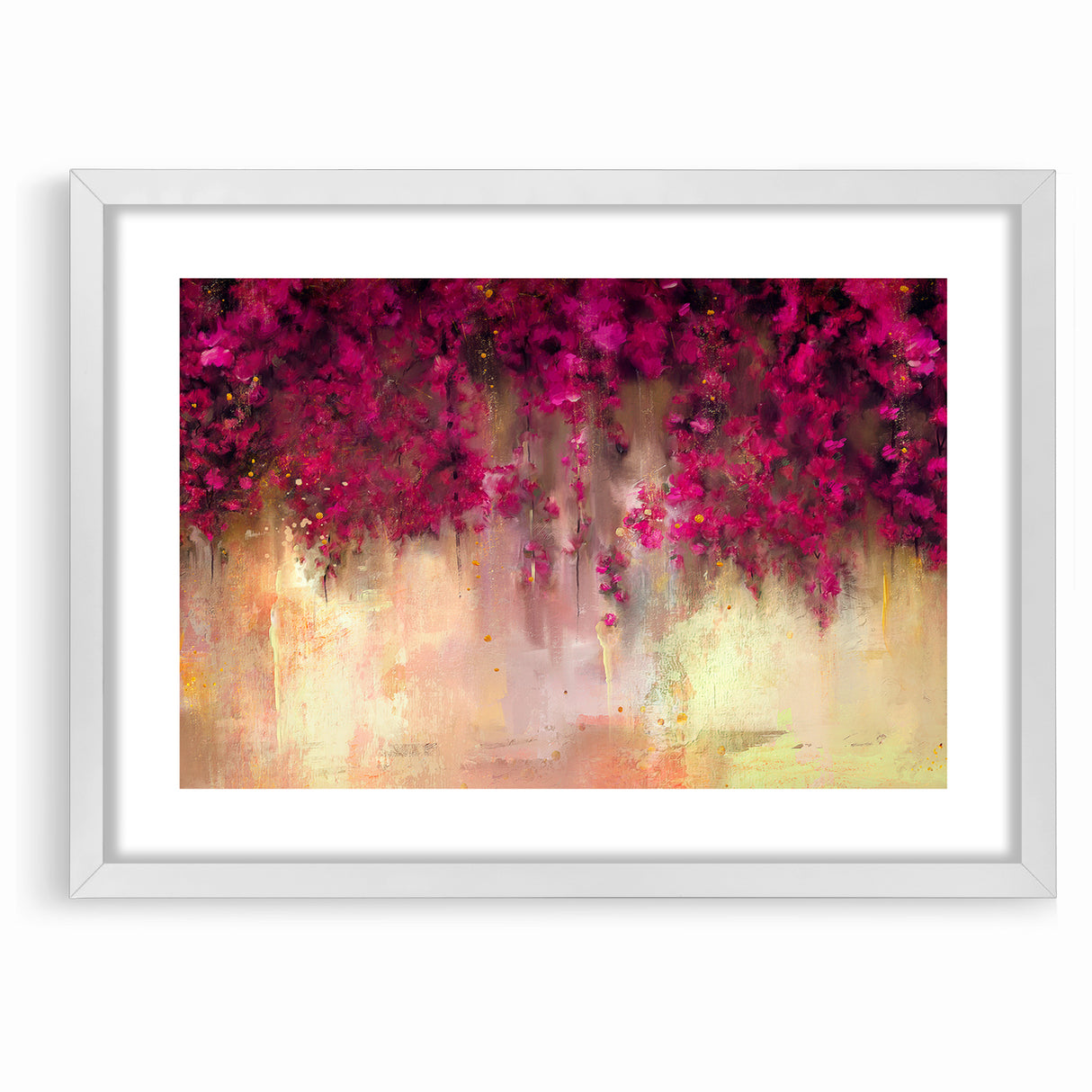 Vivid Pink and Beige Floral Canvas - Abstract Blossom Wall Art