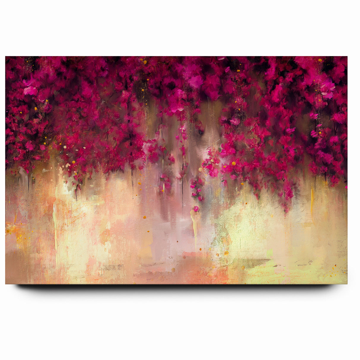 Vivid Pink and Beige Floral Canvas - Abstract Blossom Wall Art