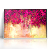 Vivid Pink and Beige Floral Canvas - Abstract Blossom Wall Art