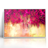Vivid Pink and Beige Floral Canvas - Abstract Blossom Wall Art