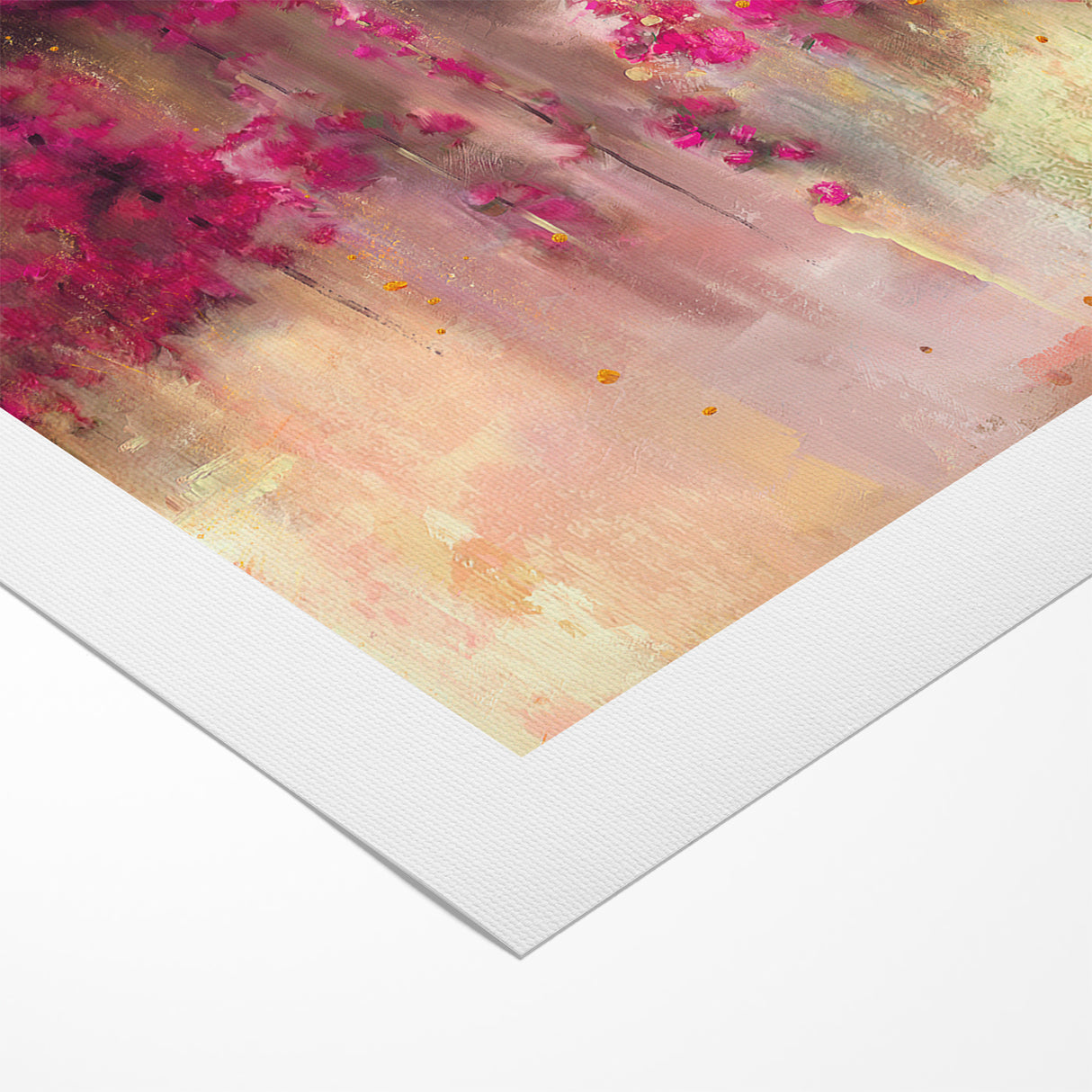 Vivid Pink and Beige Floral Canvas - Abstract Blossom Wall Art