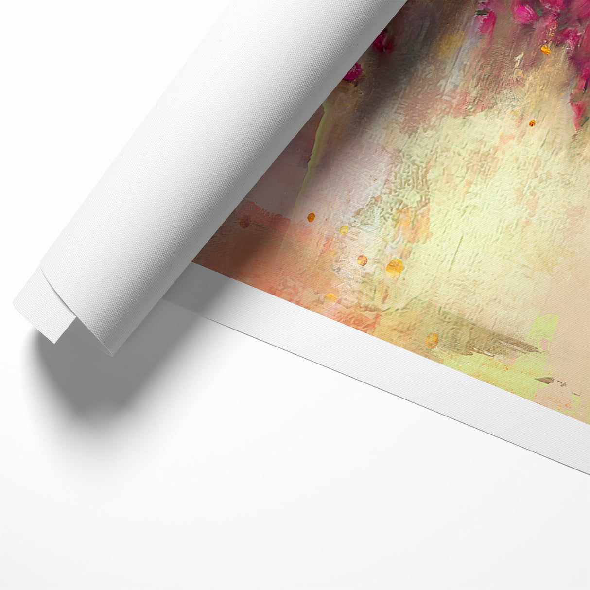 Vivid Pink and Beige Floral Canvas - Abstract Blossom Wall Art