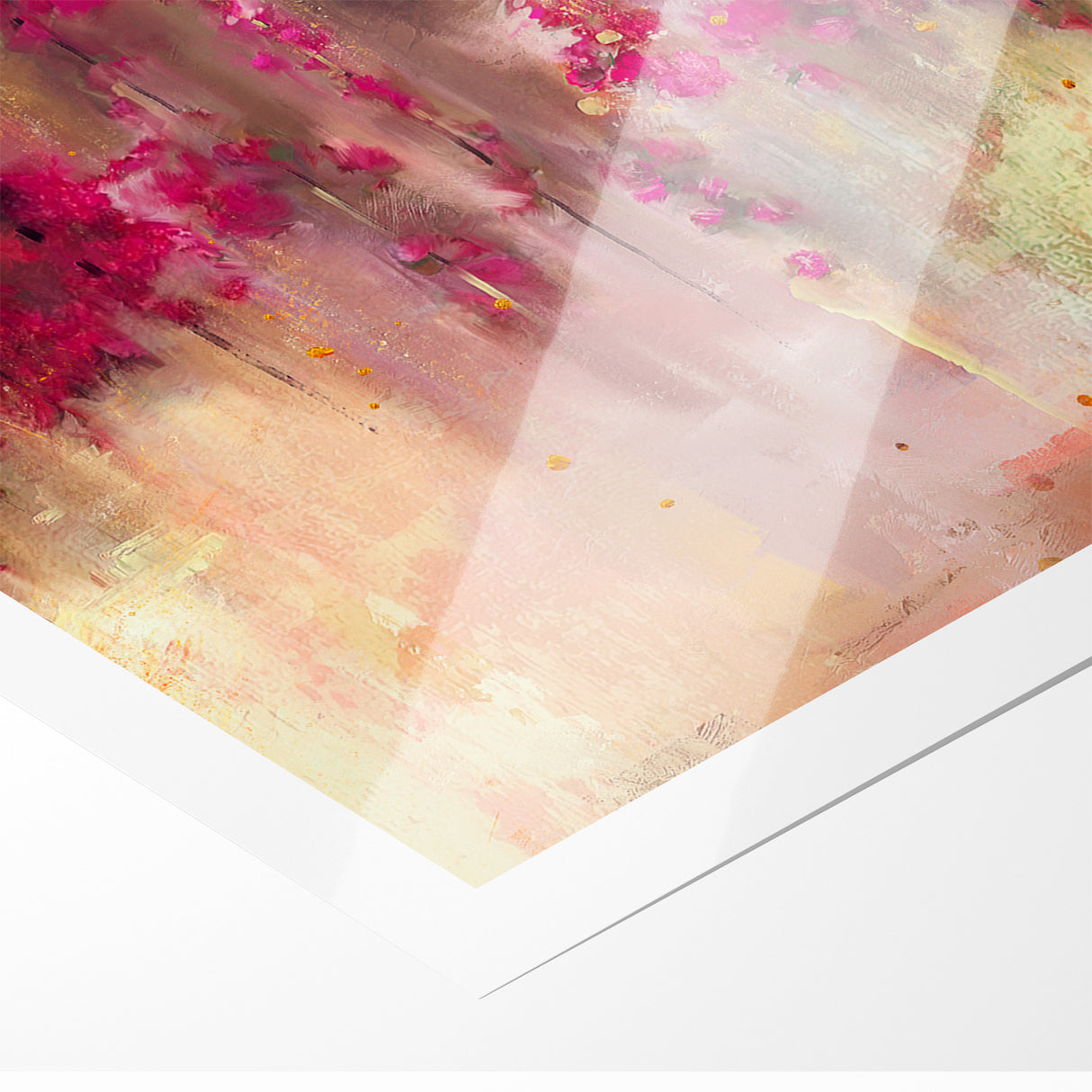 Vivid Pink and Beige Floral Canvas - Abstract Blossom Wall Art