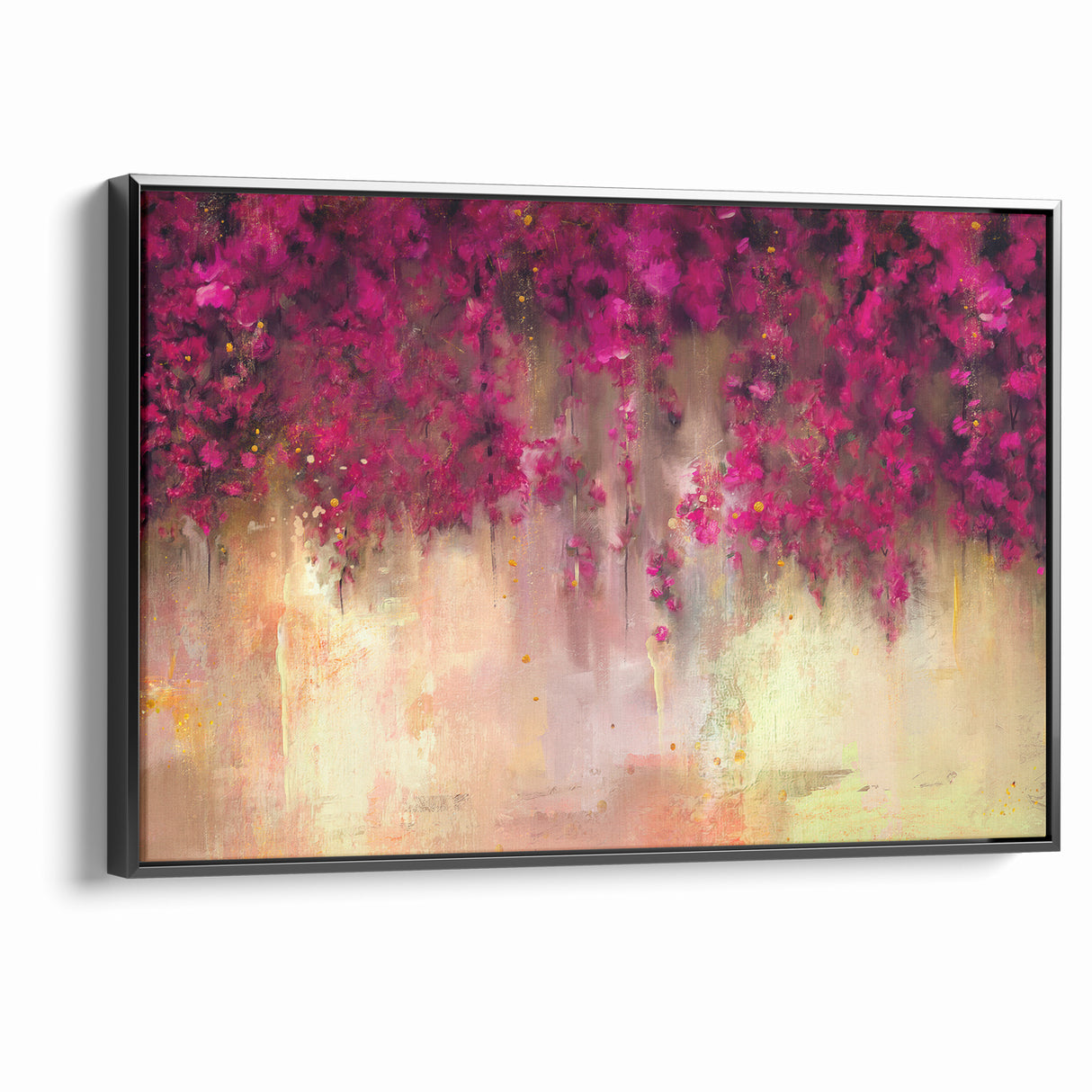 Vivid Pink and Beige Floral Canvas - Abstract Blossom Wall Art