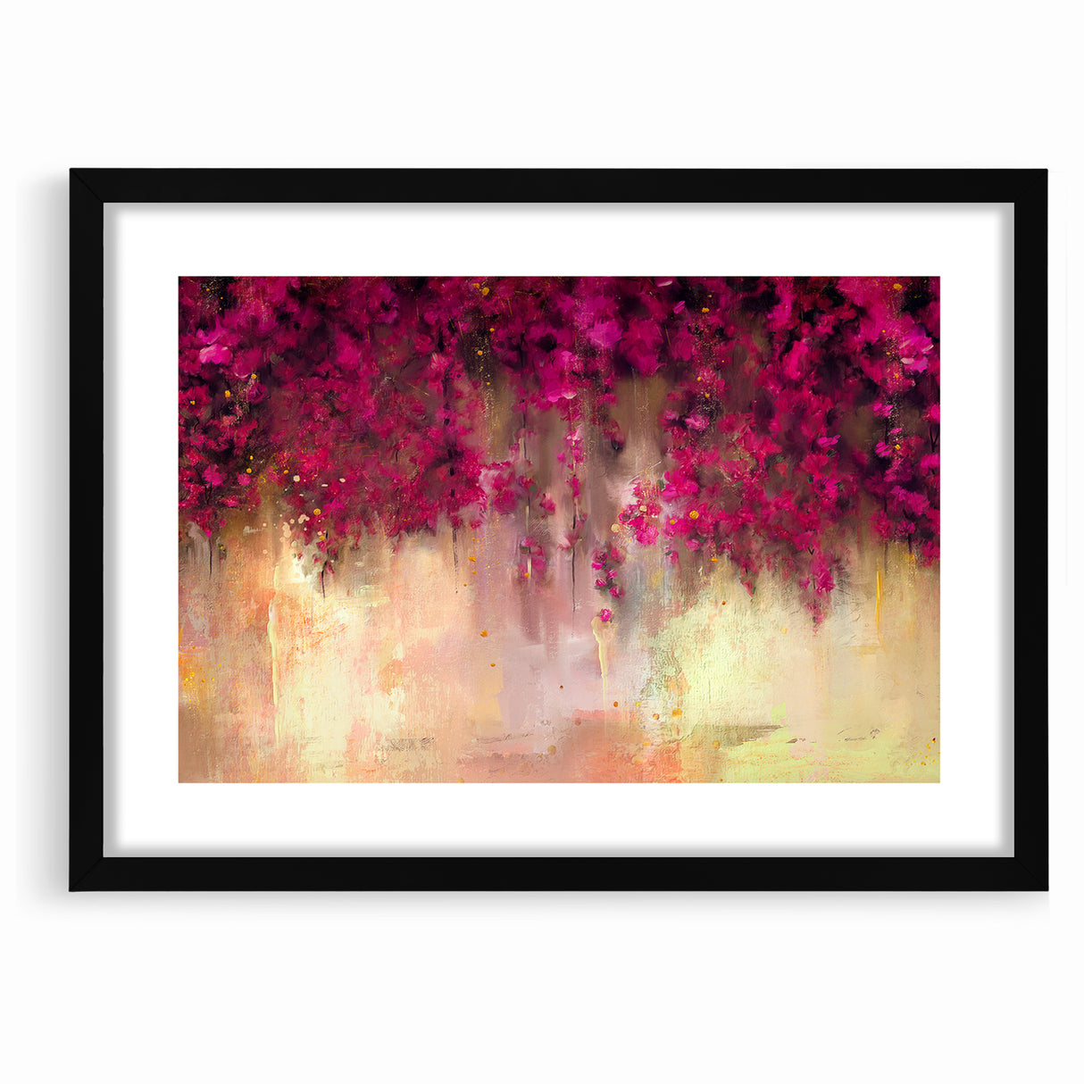 Vivid Pink and Beige Floral Canvas - Abstract Blossom Wall Art