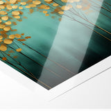 Golden Leaf Canopy on Green Canvas - Abstract Forest Wall Art