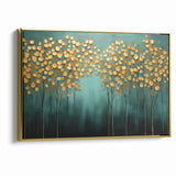 Golden Leaf Canopy on Green Canvas - Abstract Forest Wall Art