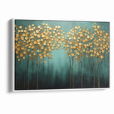 Golden Leaf Canopy on Green Canvas - Abstract Forest Wall Art