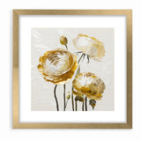 Elegant White and Gold Floral Canvas - Modern Abstract Flower Art