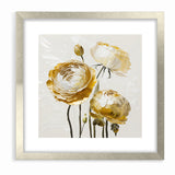 Elegant White and Gold Floral Canvas - Modern Abstract Flower Art