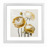 Elegant White and Gold Floral Canvas - Modern Abstract Flower Art