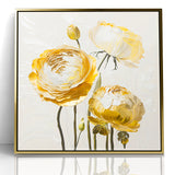 Elegant White and Gold Floral Canvas - Modern Abstract Flower Art