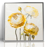 Elegant White and Gold Floral Canvas - Modern Abstract Flower Art