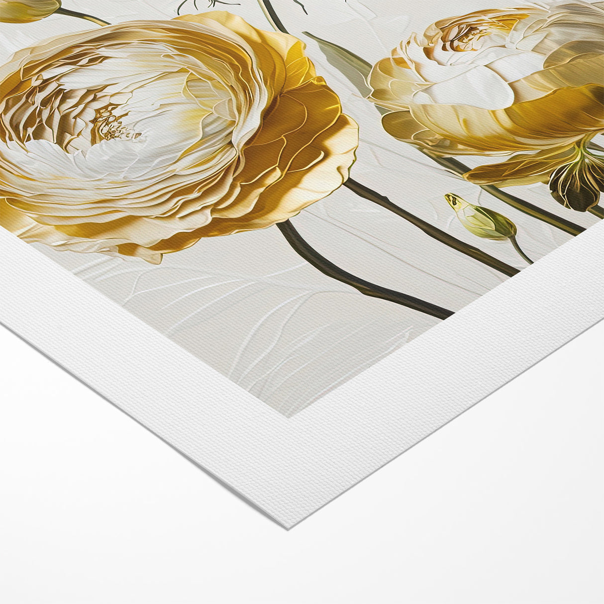 Elegant White and Gold Floral Canvas - Modern Abstract Flower Art
