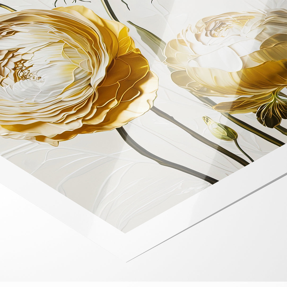 Elegant White and Gold Floral Canvas - Modern Abstract Flower Art