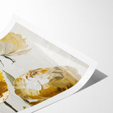 Elegant White and Gold Floral Canvas - Modern Abstract Flower Art