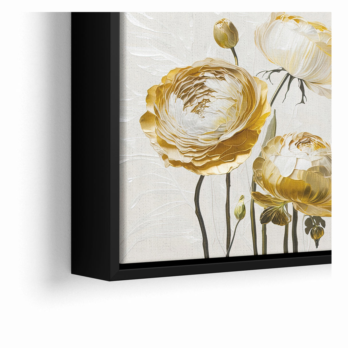 Elegant White and Gold Floral Canvas - Modern Abstract Flower Art